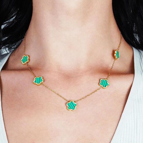 5 Leaf Clover Choker Necklace for Women 18K Gold Plated Stainless Steel Black Lucky Five Leaf Dangle Chain Jewelry Gift for Mother and Daughter in Kuwait