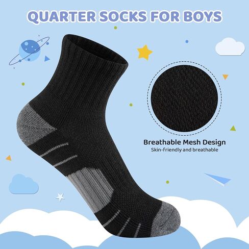 Comfoex 12 Bairs Boys Socks Kids Cushioned Sport Quarter Quarter Mostic For Little Big Kids 6-8 8-10 Years in Kuwait