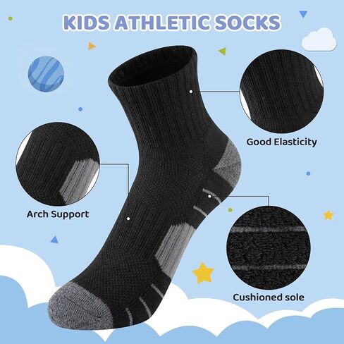 Comfoex 12 Bairs Boys Socks Kids Cushioned Sport Quarter Quarter Mostic For Little Big Kids 6-8 8-10 Years in Kuwait