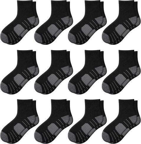 Comfoex 12 Bairs Boys Socks Kids Cushioned Sport Quarter Quarter Mostic For Little Big Kids 6-8 8-10 Years in Kuwait