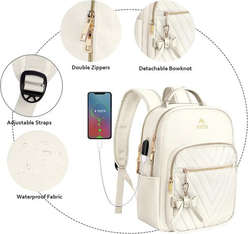 MATEIN Mini Backpack for Women, Waterproof Stylish Daypack Purse Shoulder Bag with USB Charging Port, Lightweight Small Casual Daily Travel Backpack, Lady Girls Gifts for Work School, 2pcs Sets, Black in Saudi Arabia