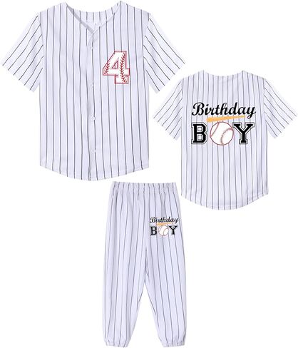 Kids Baseball Jersey Birthday Boy Shirt and Striped Pants 2 Piece Birthday Outfit Summer Clothes 1-6 Years Old in Saudi Arabia