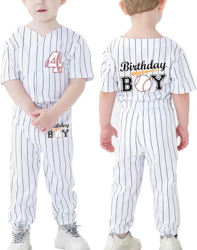 Kids Baseball Jersey Birthday Boy Shirt and Striped Pants 2 Piece Birthday Outfit Summer Clothes 1-6 Years Old in Saudi Arabia