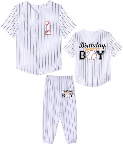 Kids Baseball Jersey Birthday Boy Shirt and Striped Pants 2 Piece Birthday Outfit Summer Clothes 1-6 Years Old in Saudi Arabia