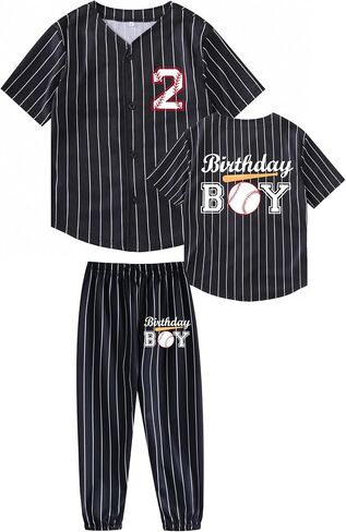 Kids Baseball Jersey Birthday Boy Shirt and Striped Pants 2 Piece Birthday Outfit Summer Clothes 1-6 Years Old in Saudi Arabia