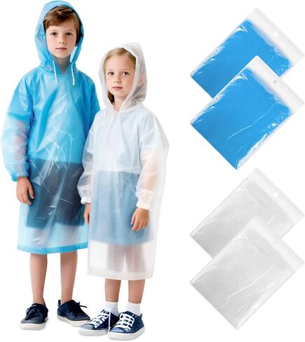 4/6 Pack Disposable Rain Poncho for Kids/Adults - Emergency Rain Poncho with Hood, Ponchos Family Pack for Outdoor in Saudi Arabia