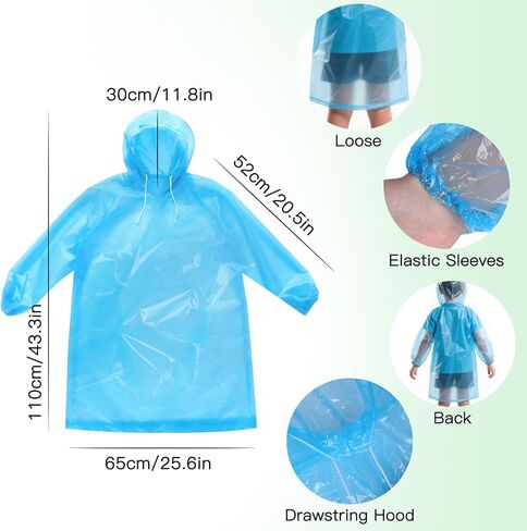 4/6 Pack Disposable Rain Poncho for Kids/Adults - Emergency Rain Poncho with Hood, Ponchos Family Pack for Outdoor in Saudi Arabia