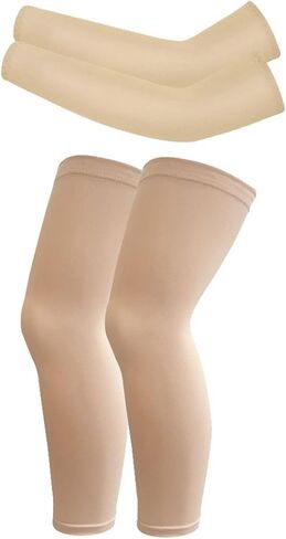 Hotfiary 2 Pairs Kids Youth Compression Arm Sleeves and Leg Sleeves Set Non Slip for Basketball Football UV Sun Protection in Kuwait