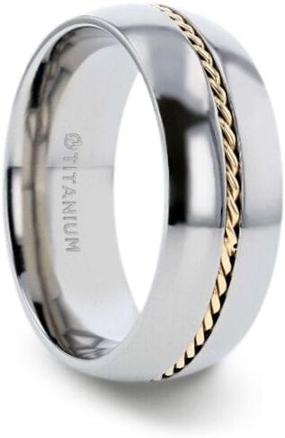 CHRISTIAN Titanium Domed Polished Men 's Wedding Ring With 14k Yellow Gold Braided Inlay - 8mm in Saudi Arabia