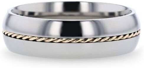 CHRISTIAN Titanium Domed Polished Men 's Wedding Ring With 14k Yellow Gold Braided Inlay - 8mm in Saudi Arabia