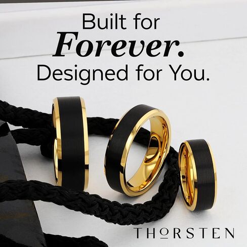 Gaston Gold-Plated Tungsten Carbide Mens Wedding Ring – Flat Black Matte Brushed Inlay with Comfort Fit – Durable, Elegant Mens Wedding Band or Engagement Ring in Saudi Arabia