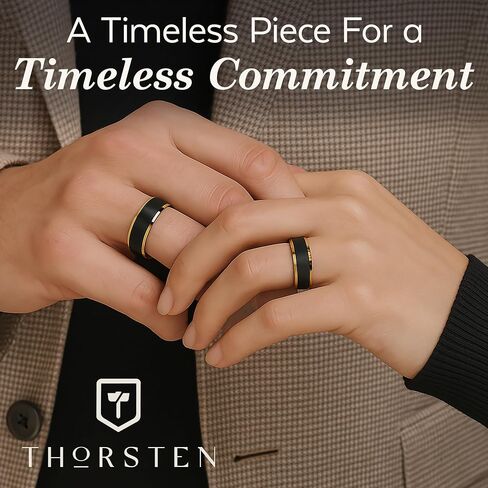 Gaston Gold-Plated Tungsten Carbide Mens Wedding Ring – Flat Black Matte Brushed Inlay with Comfort Fit – Durable, Elegant Mens Wedding Band or Engagement Ring in Saudi Arabia