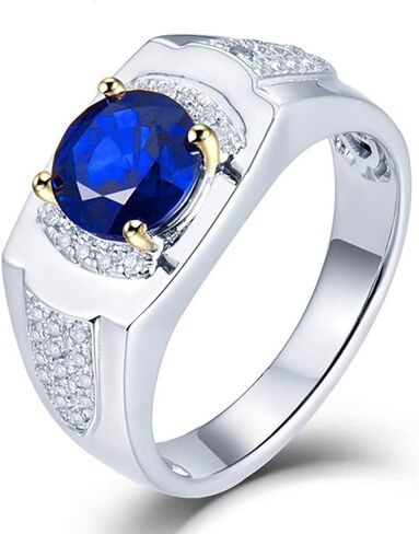 Men's 14K/18K Yellow White Gold Natural Emerald Ring Sapphire Tanzanite Engagement Wedding Band with Diamonds for Man Father's Day Promotion in Saudi Arabia