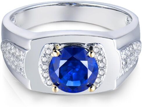 Men's 14K/18K Yellow White Gold Natural Emerald Ring Sapphire Tanzanite Engagement Wedding Band with Diamonds for Man Father's Day Promotion in Saudi Arabia