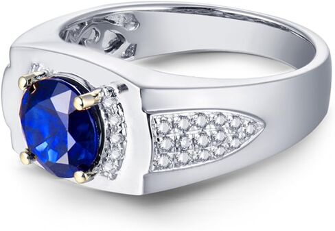 Men's 14K/18K Yellow White Gold Natural Emerald Ring Sapphire Tanzanite Engagement Wedding Band with Diamonds for Man Father's Day Promotion in Saudi Arabia