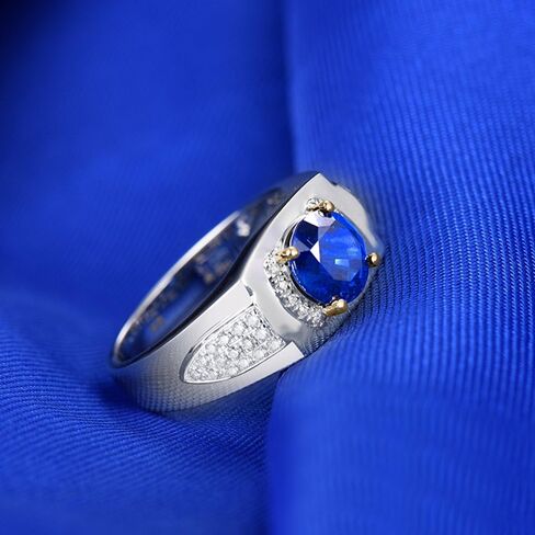 Men's 14K/18K Yellow White Gold Natural Emerald Ring Sapphire Tanzanite Engagement Wedding Band with Diamonds for Man Father's Day Promotion in Saudi Arabia