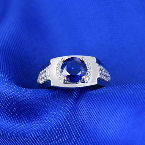 Men's 14K/18K Yellow White Gold Natural Emerald Ring Sapphire Tanzanite Engagement Wedding Band with Diamonds for Man Father's Day Promotion in Saudi Arabia