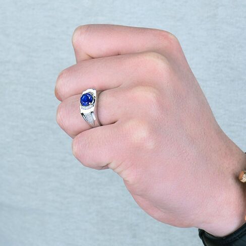 Men's 14K/18K Yellow White Gold Natural Emerald Ring Sapphire Tanzanite Engagement Wedding Band with Diamonds for Man Father's Day Promotion in Saudi Arabia
