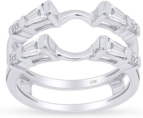 3/4 Carat Baguette & Round White Cubic Zirconia Enhancer Guard Ring In 10K Solid Gold (0.75 Cttw) in Saudi Arabia