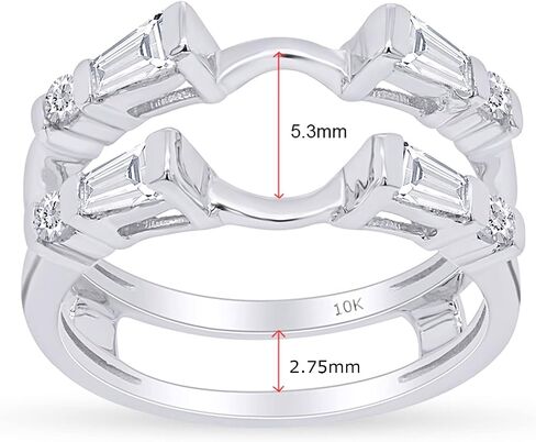 3/4 Carat Baguette & Round White Cubic Zirconia Enhancer Guard Ring In 10K Solid Gold (0.75 Cttw) in Saudi Arabia