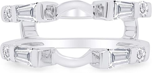 3/4 Carat Baguette & Round White Cubic Zirconia Enhancer Guard Ring In 10K Solid Gold (0.75 Cttw) in Saudi Arabia