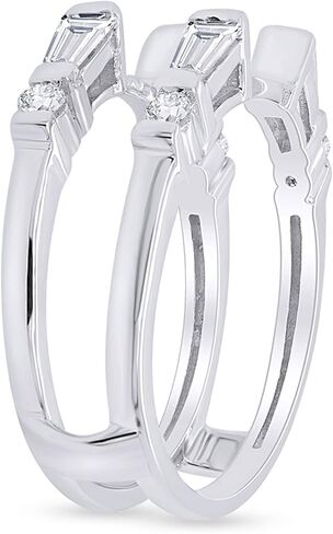 3/4 Carat Baguette & Round White Cubic Zirconia Enhancer Guard Ring In 10K Solid Gold (0.75 Cttw) in Saudi Arabia