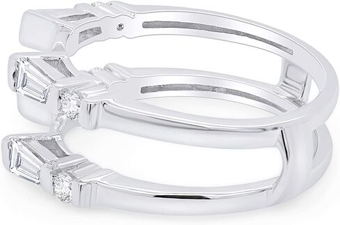 3/4 Carat Baguette & Round White Cubic Zirconia Enhancer Guard Ring In 10K Solid Gold (0.75 Cttw) in Saudi Arabia