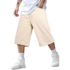 Heyfanee Mens Baggy Jean Shorts Stretch Loose Fit Denim Shorts Below Knee 15 Inch Inseam in Kuwait