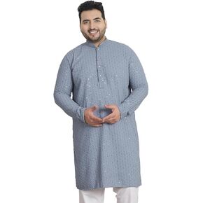 Sojanya PLUS (Since 1958) Men's Cotton Sequinned Embroidered Long Kurta