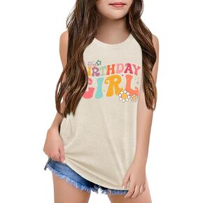 Qbily Tank Tops for Girls Kids Summer Casual Cute Sleeveless Crewneck Graphic T Shirt 5-14 Years