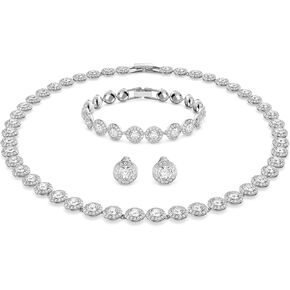 Swarovski Crystal Authentic Angelic All Around Set of Necklace, Bracelet and Earrings, White, Rhodium Finish- Women's Hypoallergenic Sparkling Jewelries - Nickel Free Crystal Jewelry Collection in Saudi Arabia