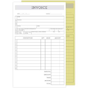 Stylish Script Small 2-Part Carbonless Invoice Form Pad / 50 Sheets / 3.4" x 5.5" Carbon Copy Purchase Order Sales Receipt Book/Made in The USA in Kuwait