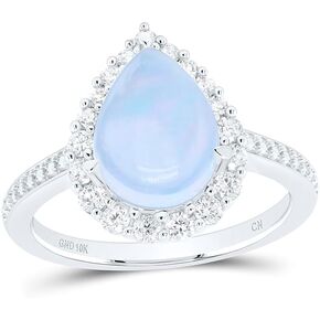 Jewels By Lux 10kt White Gold 3/8 Cttw Natural Diamond 11x7.5mm Pear opal Natural Gem Pear Wedding Engagement Anniversary Ring, Women Size: 5-9 in Saudi Arabia