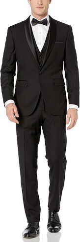 Adam Baker Men's 100% Wool Modern Fit Single Breasted Three Piece Tuxedo - Colors in Kuwait