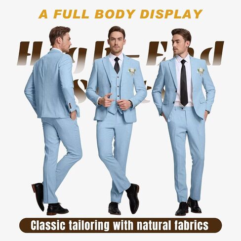 High-End Suits Retro Linen Suit for Men Casual Wedding Suit for Men Slim Fit 3 Pieces Jacket Blazer Vest Pant Groom Tuxedo in Saudi Arabia