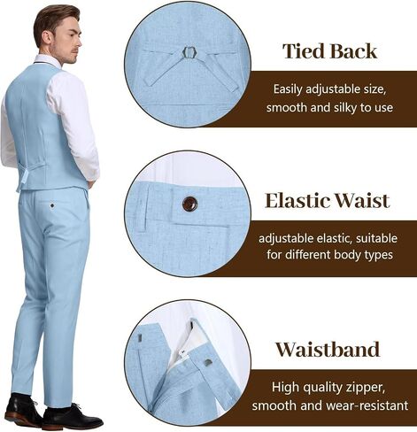 High-End Suits Retro Linen Suit for Men Casual Wedding Suit for Men Slim Fit 3 Pieces Jacket Blazer Vest Pant Groom Tuxedo in Saudi Arabia