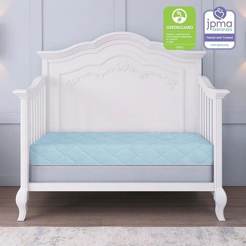 مرتبة سرير أطفال كاملة الحجم 2 في 1 من Evolur Wondernap، معتمدة من JPMA وGreenguard Gold، مصنوعة من مواد مستدامة معاد تدويرها، أزرق in Kuwait