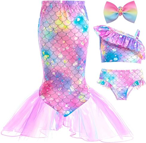 GALLDEALS Girls Swimsuit 3 Piece Bathing Suits Flounce Ruffle Tankini Set Beach Swimwear with Cover Ups Skirt for 3-10 Years in Saudi Arabia