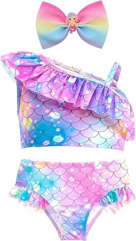 GALLDEALS Girls Swimsuit 3 Piece Bathing Suits Flounce Ruffle Tankini Set Beach Swimwear with Cover Ups Skirt for 3-10 Years in Saudi Arabia