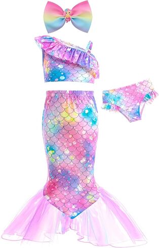 GALLDEALS Girls Swimsuit 3 Piece Bathing Suits Flounce Ruffle Tankini Set Beach Swimwear with Cover Ups Skirt for 3-10 Years in Saudi Arabia