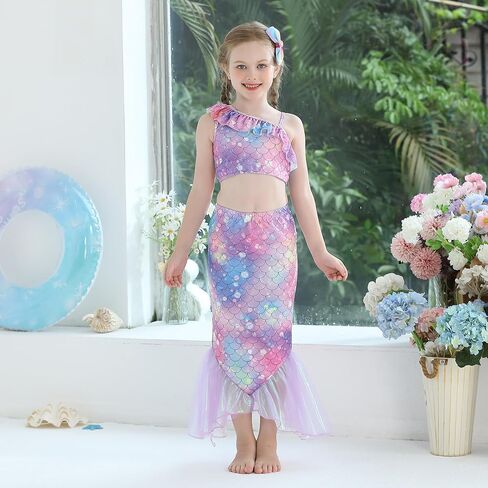 GALLDEALS Girls Swimsuit 3 Piece Bathing Suits Flounce Ruffle Tankini Set Beach Swimwear with Cover Ups Skirt for 3-10 Years in Saudi Arabia