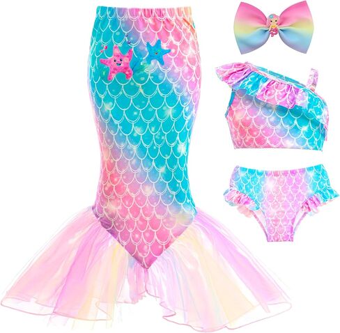 GALLDEALS Girls Swimsuit 3 Piece Bathing Suits Flounce Ruffle Tankini Set Beach Swimwear with Cover Ups Skirt for 3-10 Years in Saudi Arabia