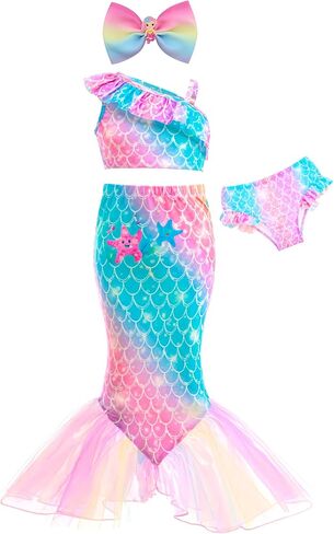 GALLDEALS Girls Swimsuit 3 Piece Bathing Suits Flounce Ruffle Tankini Set Beach Swimwear with Cover Ups Skirt for 3-10 Years in Saudi Arabia