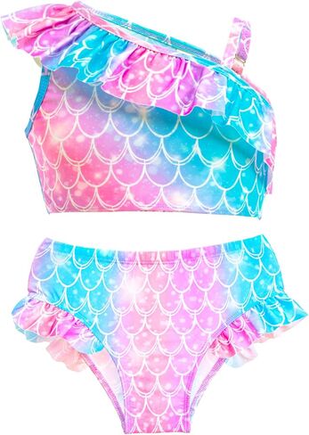 GALLDEALS Girls Swimsuit 3 Piece Bathing Suits Flounce Ruffle Tankini Set Beach Swimwear with Cover Ups Skirt for 3-10 Years in Saudi Arabia