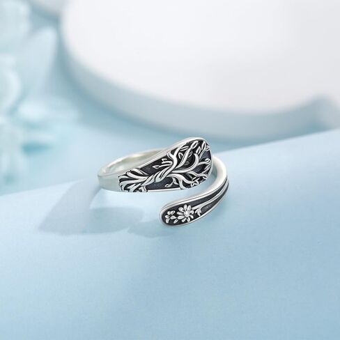 Spoon Ring 925 Sterling Silver Hummingbird Ring Vintage Antique Spoon Rings Hummingbird Jewelry Adjustable Rings for Women in Saudi Arabia