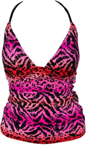 Mudd Girls Swimwear Halter Tankini Top Spaghetti Strap ، Animal Print Pink in Saudi Arabia