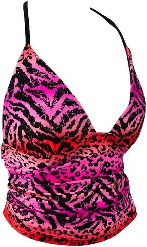 Mudd Girls Swimwear Halter Tankini Top Spaghetti Strap ، Animal Print Pink in Saudi Arabia