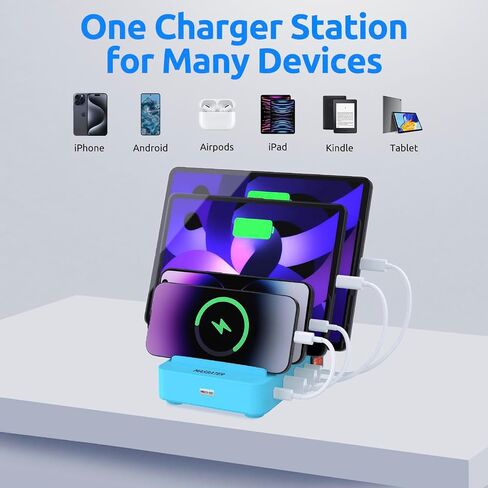 محطة شحن سريعة وآمنة لأجهزة متعددة - 4 منافذ سريعة - PD 20W & QC 3.0 - متوافقة مع جميع أجهزة USB - منظم شحن عائلي - شهادة UL وFCC - أرجواني in Saudi Arabia