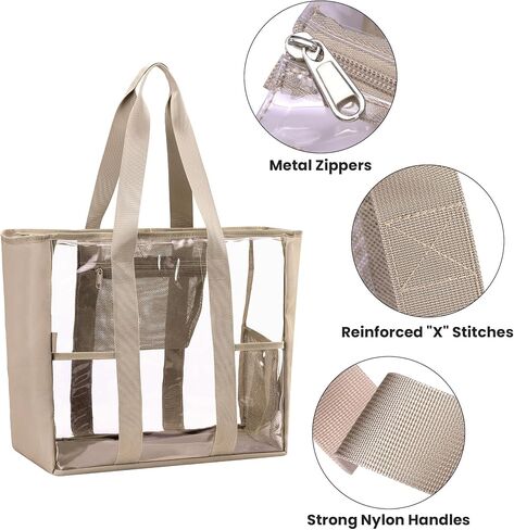 XL Clear Tote Bag - Transparent Heavy Duty 20-Inches Stadium Travel Handbag with inside 3mesh pocket in Saudi Arabia