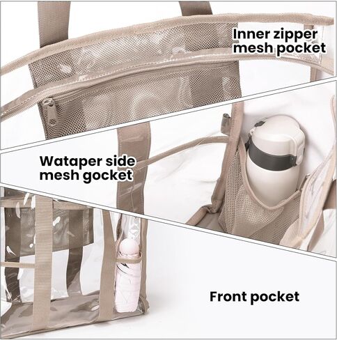 XL Clear Tote Bag - Transparent Heavy Duty 20-Inches Stadium Travel Handbag with inside 3mesh pocket in Saudi Arabia